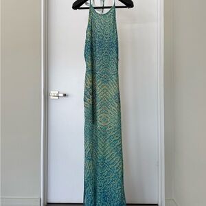 NWT Rory Beca Elegant Green and Blue Patterned Maxi Dress